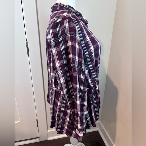 Lane Bryant Purple Plaid Button Front Peplum Tunic Top 26/28 - Picture 7 of 14